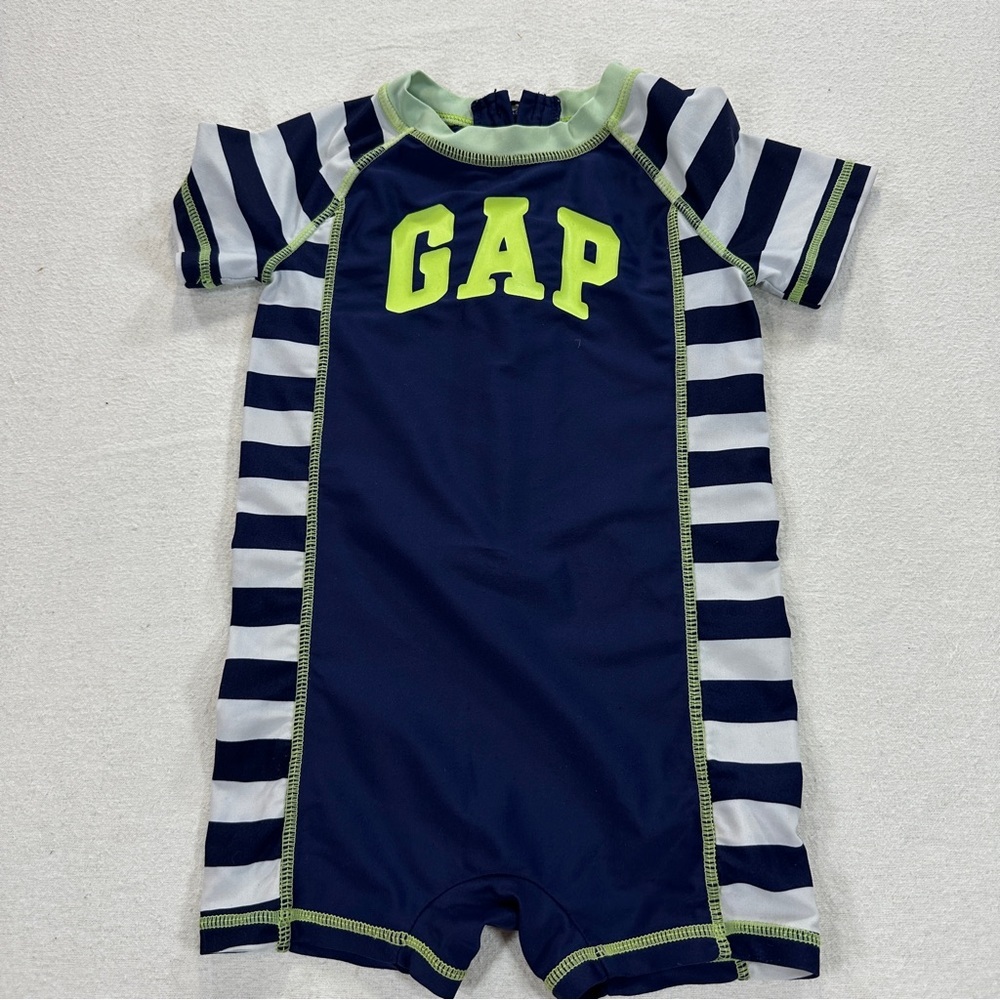 GAP Kids Navy and White One Piece Striped Rash guard Sz 12-18M